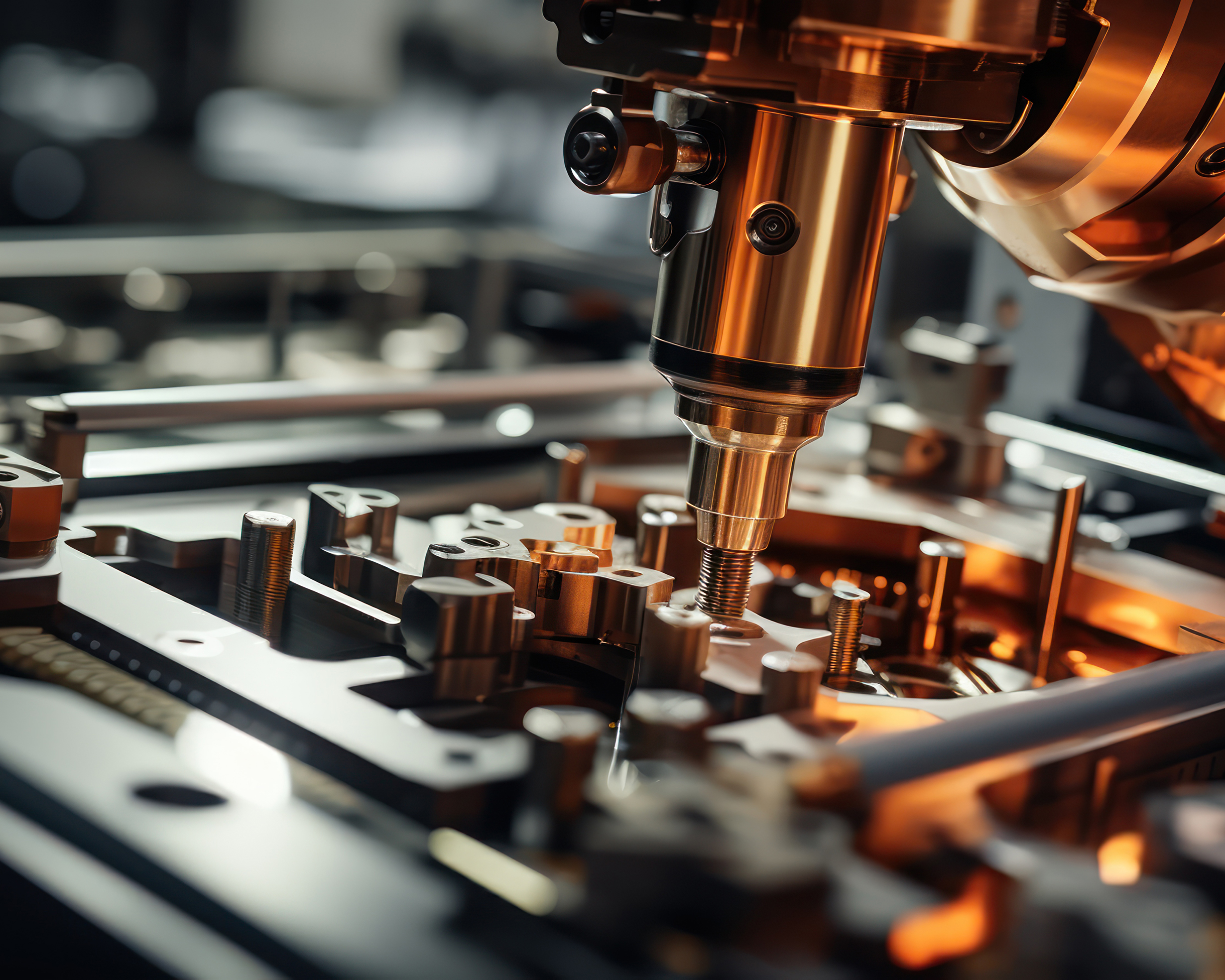 Precision machinery shapes a golden substance with robotic exactitude.